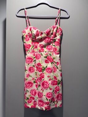 Zara Cream Mini Dress with Pink Rose Print 4661/342
